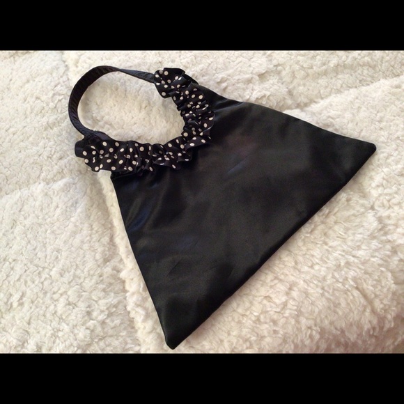 Rachel & Co. New York Black Satin Tote with Polka Dot Trim - Picture 3 of 5